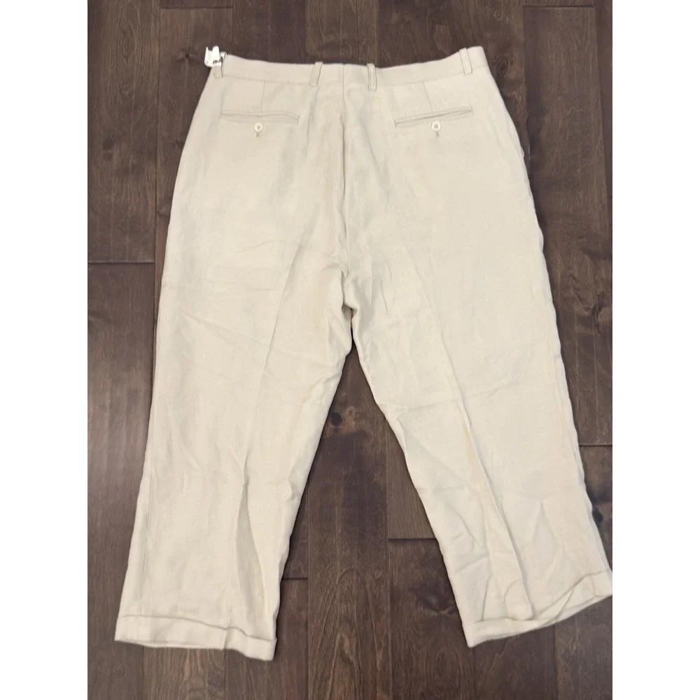 Kilburne & Fitch Summer Comfort Mens Tan Beige Pleated Linen Pants Size 38X26